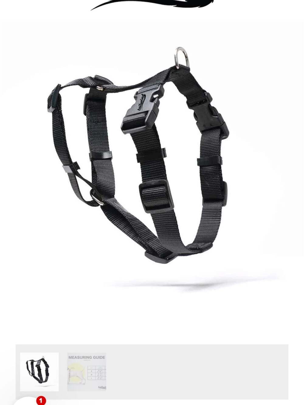 Tailwindpets Adjustable Black Nylon Dog Harness with Quick-Release Buckles NWT
